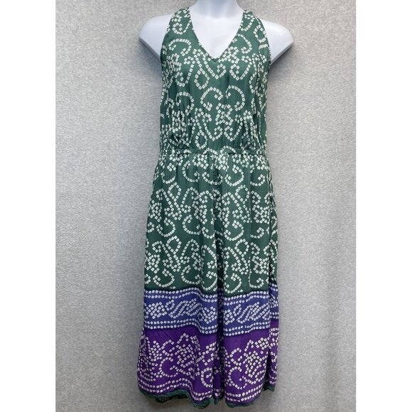 Newport News Wide‎ Leg Jumpsuit Womens Plus 18 Boho Halter Top Open Back Green - Picture 1 of 12